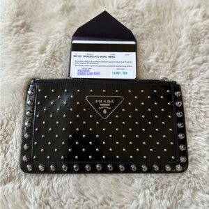 Prada Black Zip Studded Clutch in Black